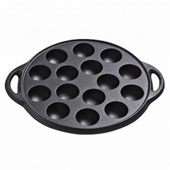 19 hole Cast Iron Takoyaki Grill Octopus round baking pan with two ears