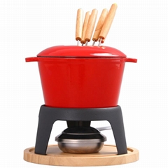 Cast Iron Fondue Set with Adjustable Burner 6 Colored Forks