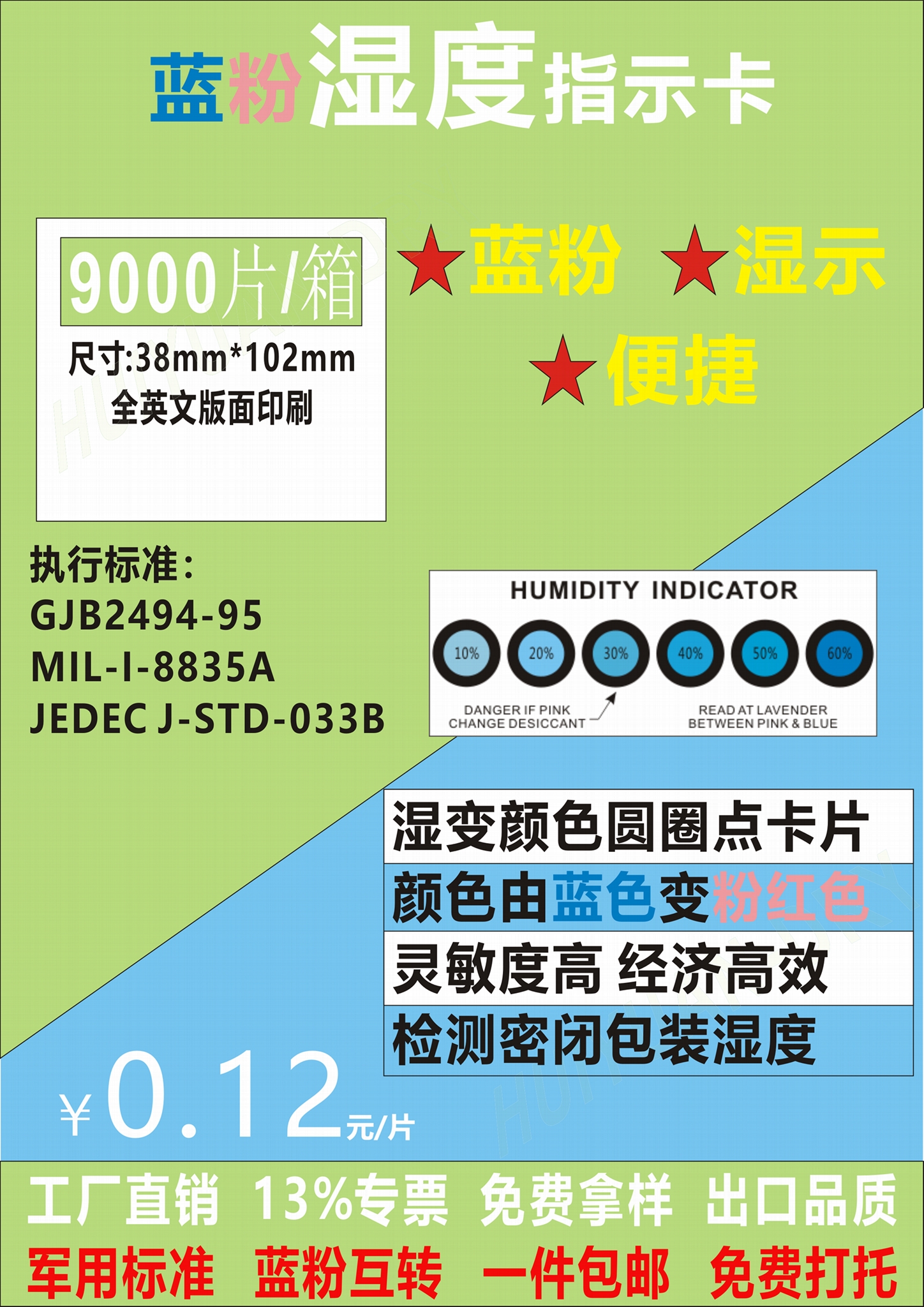 江门湿度指示卡新会湿度显示仪江门惠源包装材料供应