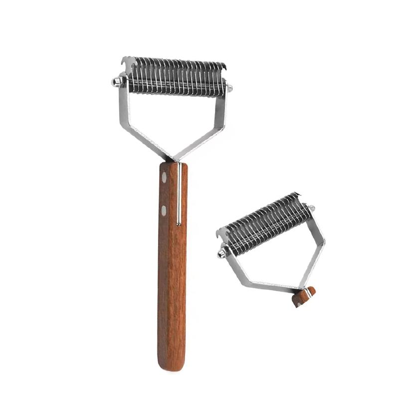 Stainless Steel Grooming hair Rake Pet Dematting Wooden Handle Comb