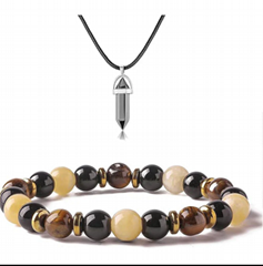 Hematite Citrine Bracelet Necklace Set - Maximum Prosperity, Lucky Wealth, Good 