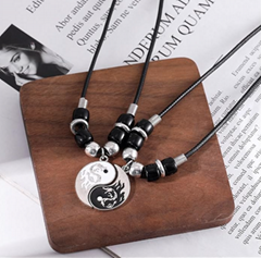 Tai Chi Yin Yang Bracelet Necklace Set for Couples, Feng Shui Lucky Jewelry, Mat