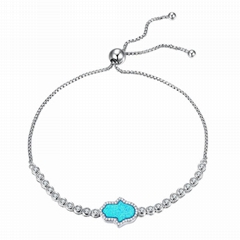 Blue Hamsa Hand of Fatima Bracelet Sterling Silver Cubic Zirconia Opal Adjustabl