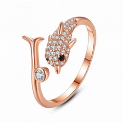 925 Sterling Silver Ring Cute Animal Dophin with Zircon Adjustable Ring for Wome
