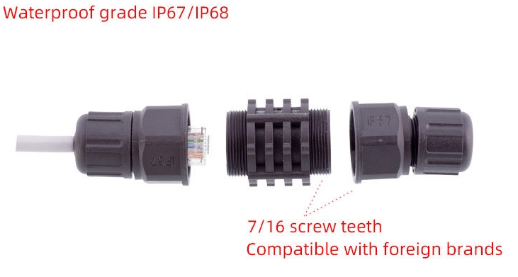 rj45防水連接器開孔安裝 線對線千兆網絡防水頭716美標螺牙 4