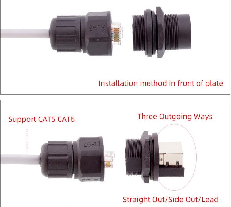 rj45防水連接器開孔安裝 線對線千兆網絡防水頭716美標螺牙 5