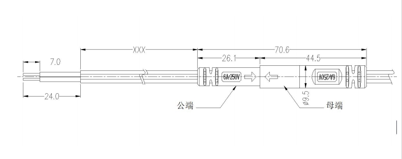 GST08i2BS2芯對接LED防水插頭連接器公母250V 6A 2