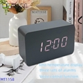 Oem style Mutifunctional Wooden Alarm Clock Voice Control Alarm Clock Grey Color