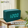 Rectangular Mini LED Wooden Alarm Clock Voice Control Wooden Clock Green Color