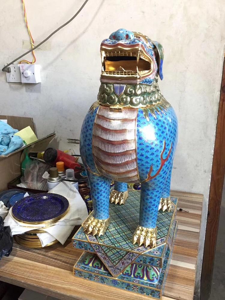 景泰蓝神兽纯手工制作景泰蓝家具装饰摆件景泰蓝花瓶加工 2