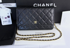 Women luxury bags CC Logo Classic WOC Wallet On Chain Black Caviar Gold HW sale