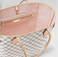 LV Women Tote LOUIS VUITTON Neverfull MM Tote Bag Damier Azur Pink GIFT SET BOX