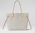 LV Women Tote LOUIS VUITTON Neverfull MM Tote Bag Damier Azur Pink GIFT SET BOX