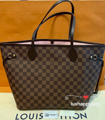 NEW               Neverfull MM Tote Bag Damier Ebene Pink     ag luxury handbag 