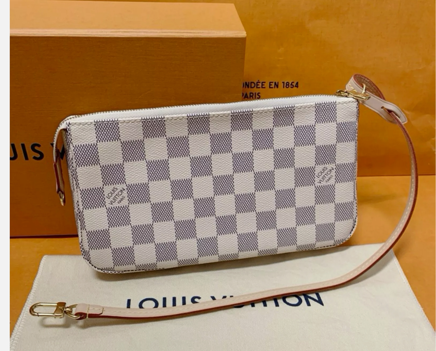 NEW LOUIS VUITTON Pochette Accessories Damier Azur Shoulder Pouch Bag GIFT lv 