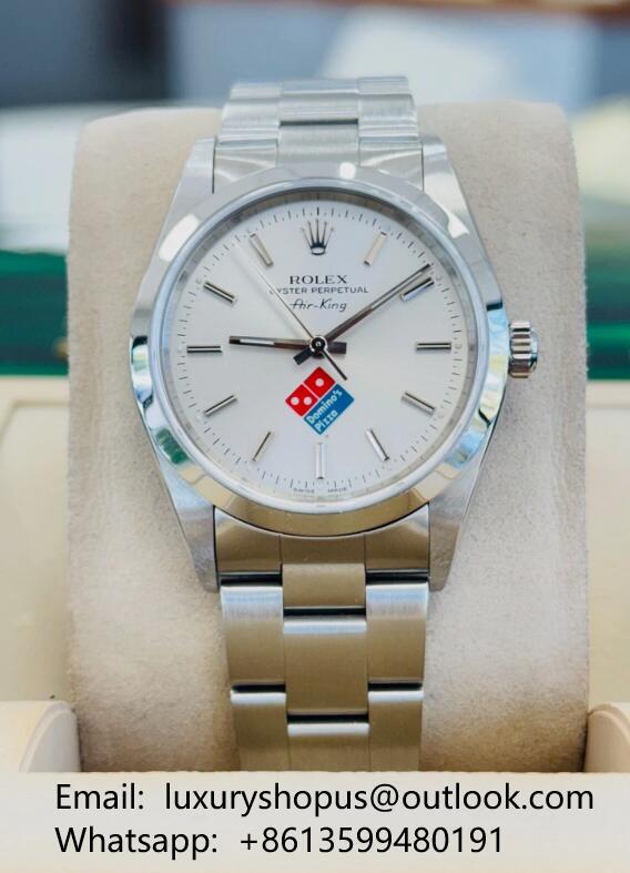 Rolex Air King 14000 Oyster Perpetual 34 Domino's Dial Box and Papers men luxury