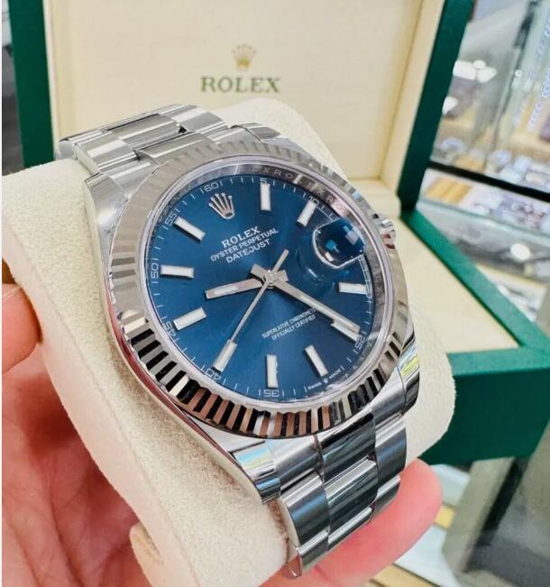 Rolex Datejust 126334 41mm Oyster Blue Dial 18K White Gold Bezel Watch NEW Men