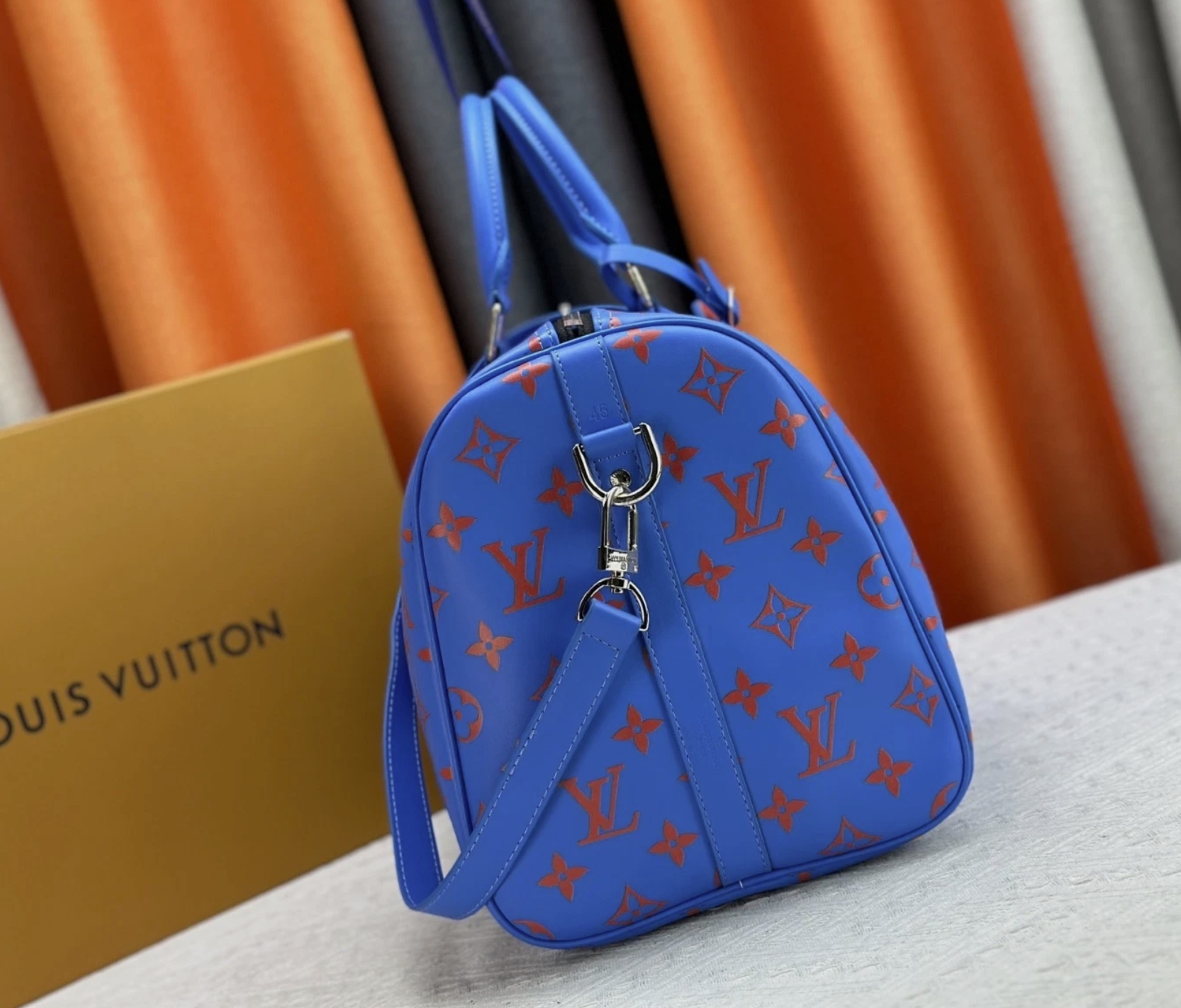 Louis Vuitton Keepall Monogram Blue Canvas Buy luxury LV Men womenTravel Bags