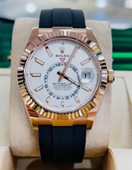 Rolex Sky-Dweller 326235 18K Rose Gold Black Oysterflex Strap White Dial Swiss 