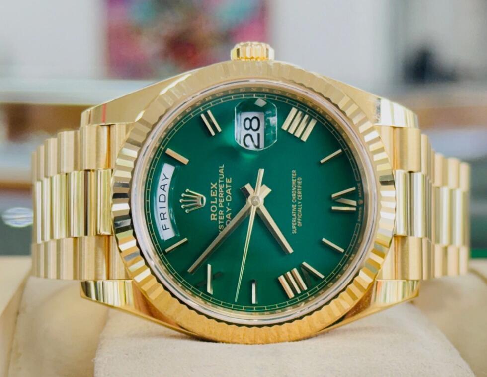 Rolex President Day-Date 228238 Yellow Gold Factory Green Dial Watch men luxury 