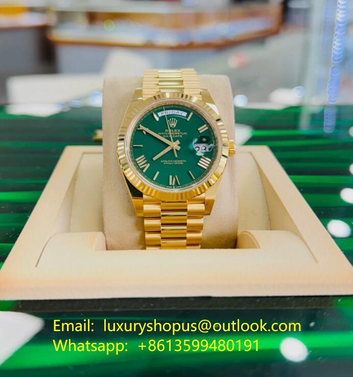 Rolex President Day-Date 228238 Yellow Gold Factory Green Dial Watch men luxury 