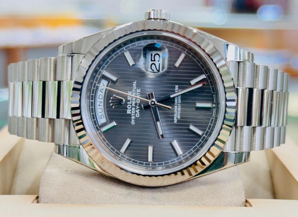 Rolex Day-Date 40 President 228239 White Gold Slate Striped Dial Mens luxury 
