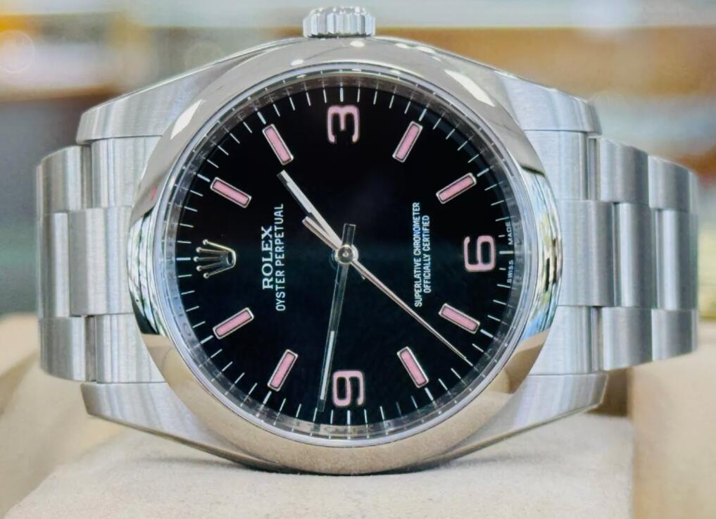 Rolex Oyster Perpetual 36 Pink Baton Black Dial Steel Mens Watch 116000 Women 