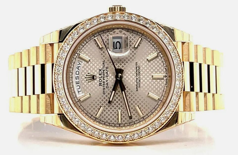 Rolex Day-Date 40mm 228348 RBR Factory Diamond Bezel Silver Motif Dial Watch NEW