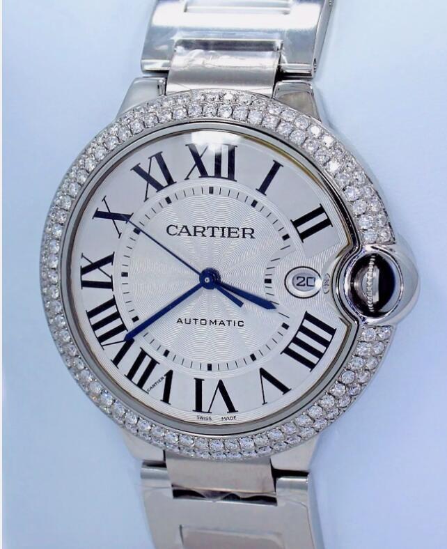 Cartier Ballon Bleu W69012Z4 2.25CT Diamond Bezel 42MM XL Size Steel Watch NEW