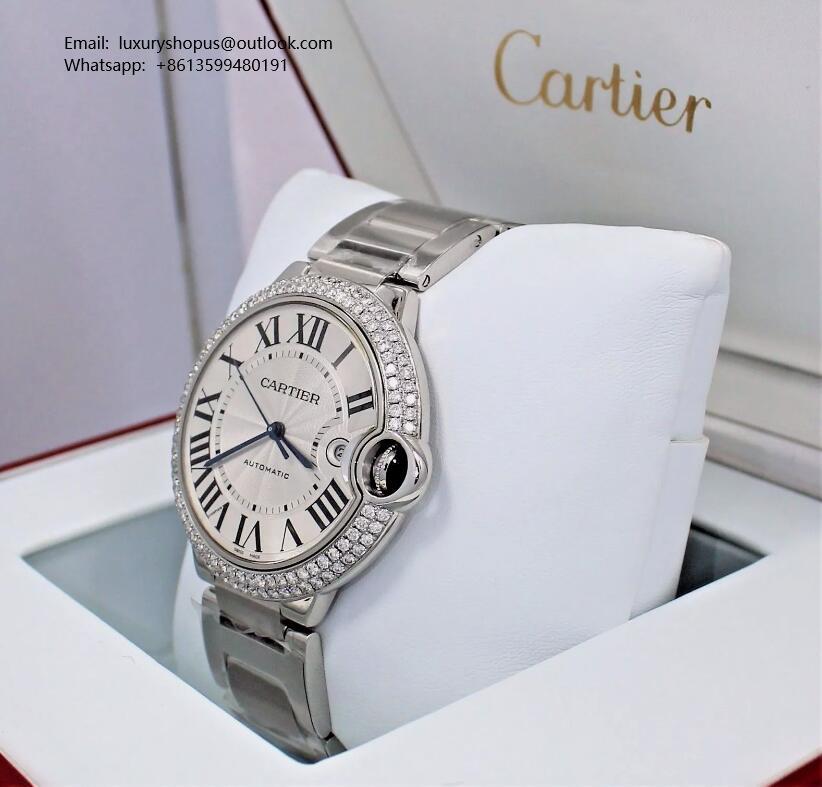 Cartier Ballon Bleu W69012Z4 2.25CT Diamond Bezel 42MM XL Size Steel Watch NEW