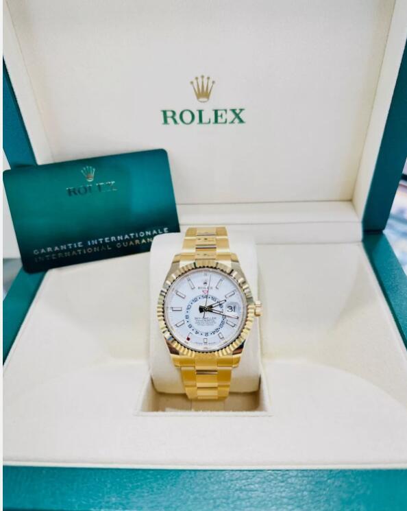 Rolex Sky-Dweller 336938 18K Yellow Gold White Dial Watch Box and Papers
