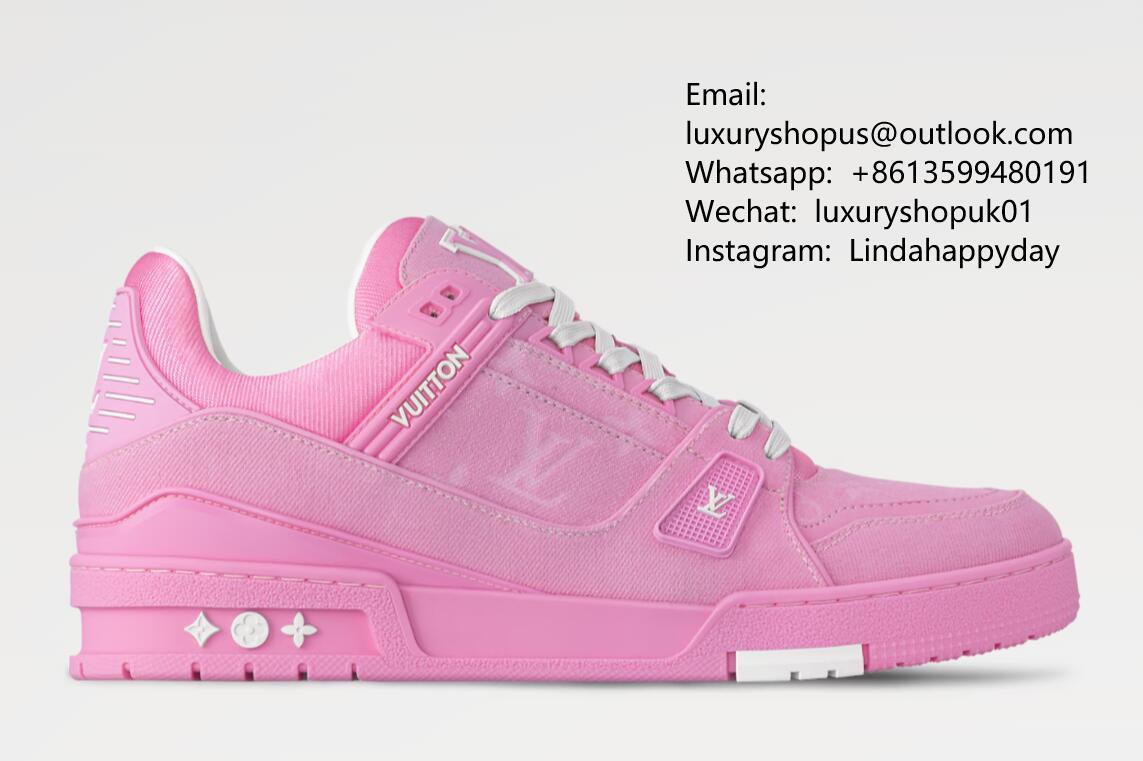 Buy shoe Pink Monogram denim Louis Vuitton 1AHT23 LV Trainer basketball sneakers