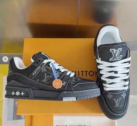 Buy shoe Pink Monogram denim Louis Vuitton 1AHT23 LV Trainer basketball sneakers
