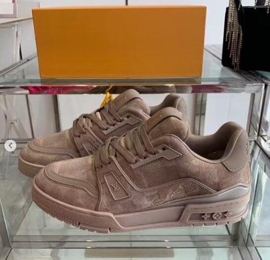 Louis Vuitton 1AH618 LV Trainer Sneaker nubuck calf leather Damier Monogram Flower basketball sneakers 