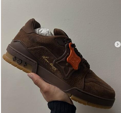 Louis Vuitton 1AH618 LV Trainer Sneaker nubuck calf leather Damier Monogram Flower basketball sneakers 