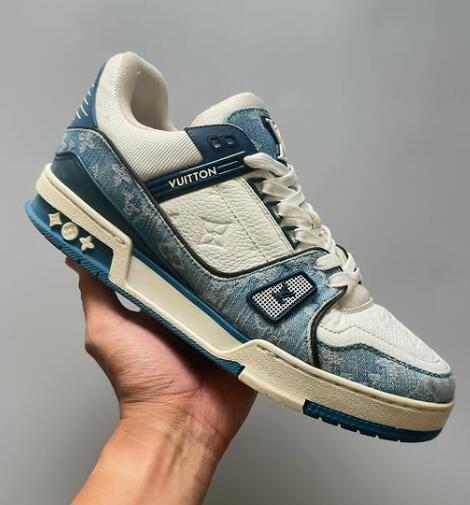 Blue Louis Vuitton 1ADF5C LV Trainer Sneaker Virgil Abloh Monogram denim shoes
