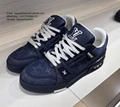 1AHSZJ LV Trainer Sneaker Black Louis Vuitton Virgil Abloh Monogram denim shoes