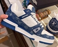 1AHT43 LV Trainer Sneaker Marine Louis Vuitton Navy Blue Monogram denim shoes