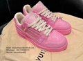 1AHT23 LV Trainer Sneaker Brown Louis Vuitton Virgil Abloh Monogram denim shoes