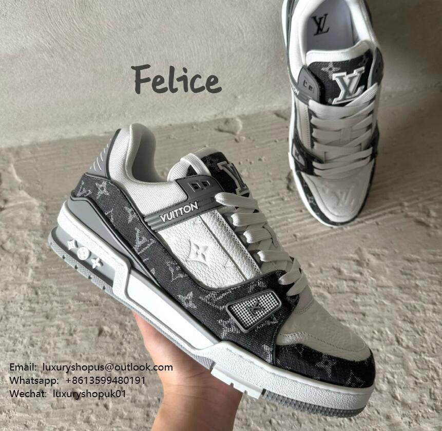 1ADDZZ LV Trainer Sneaker Orange Louis Vuitton Virgil Abloh Monogram denim shoes