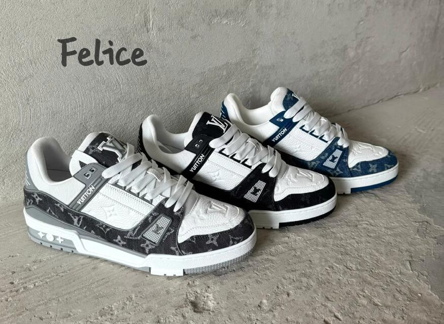 1ADDZZ LV Trainer Sneaker Orange Louis Vuitton Virgil Abloh Monogram denim shoes