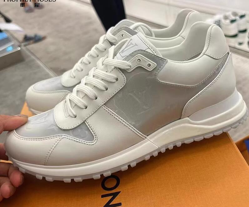 Louis Vuitton 1AHSOG Blue Run Away Sneaker Monogram grained calf leather sleek design two-tone running shoes