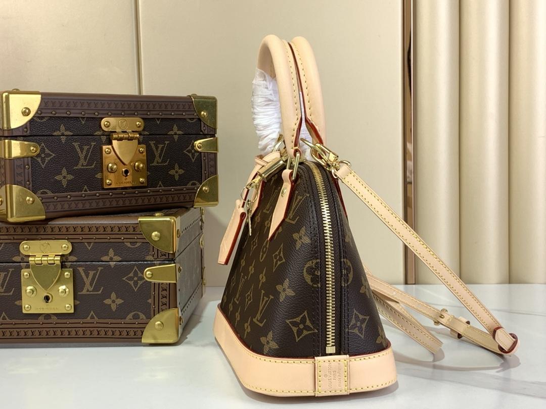 Shop LV Louis Vuitton M46990 Alma BB Monogram Handbags golden padlock keys crossbody bag