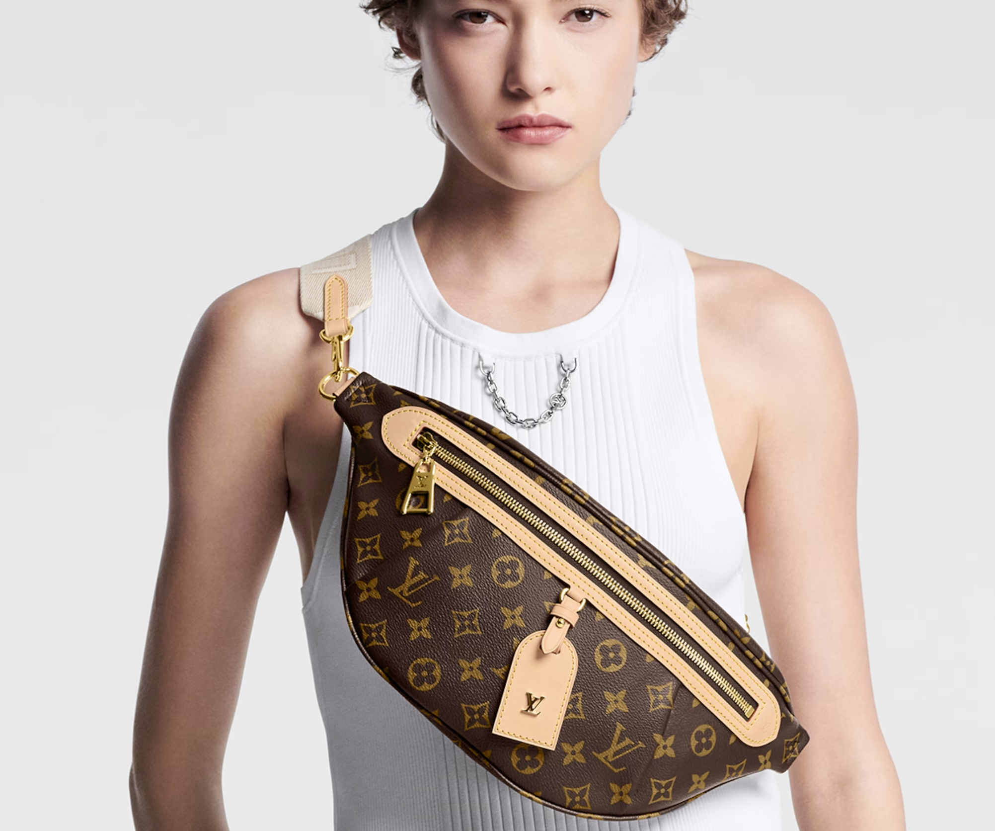 Louis Vuitton LV M46784 High Rise bumbag Monogram coated canvas textile strap ultra-slim design slide bag