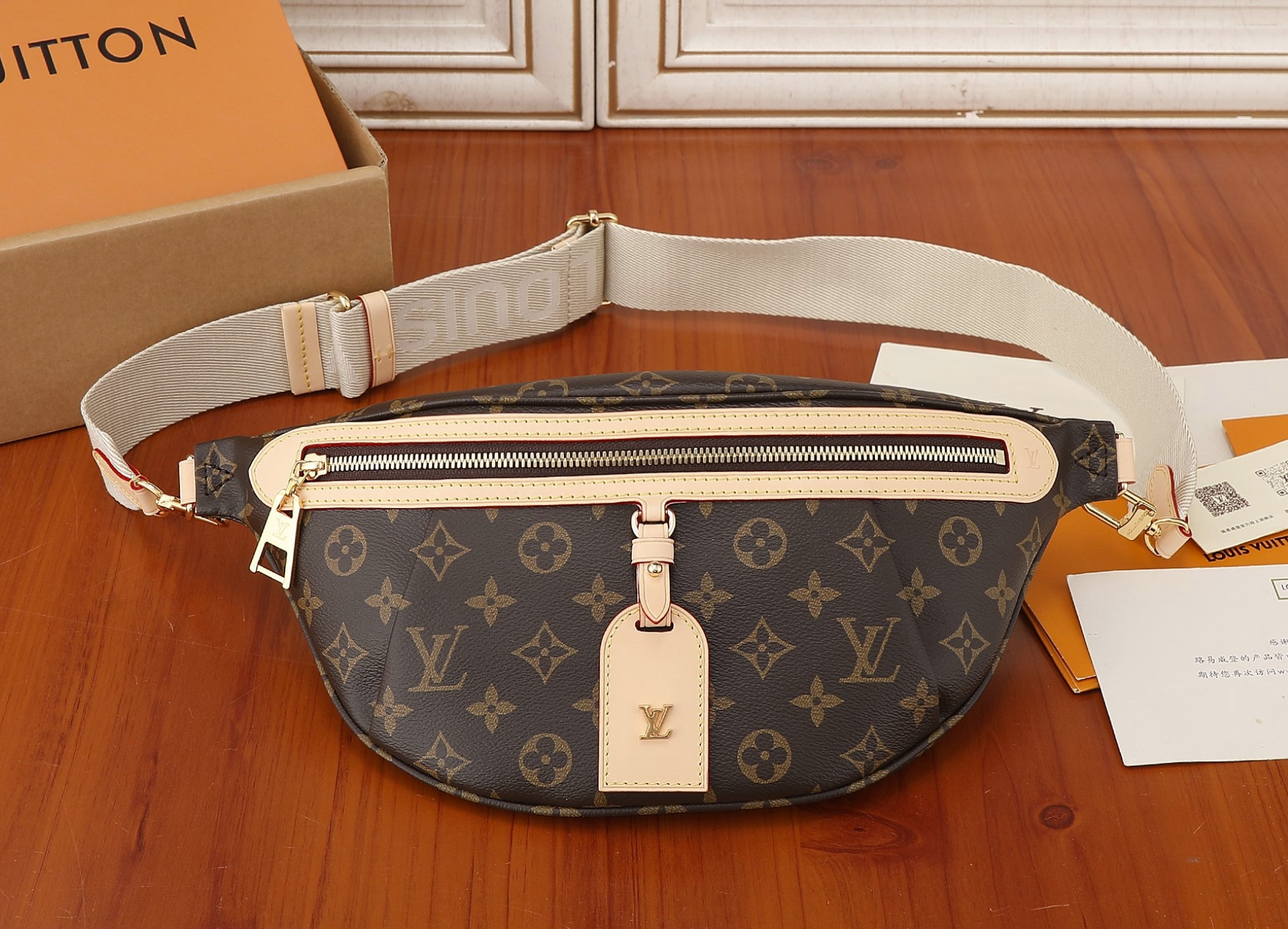 Louis Vuitton LV M46784 High Rise bumbag Monogram coated canvas textile strap ultra-slim design slide bag