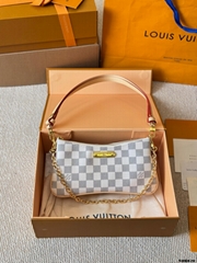               N00228 NEW Liv Pochette Damier Azur canvas gold-tone chain strap 