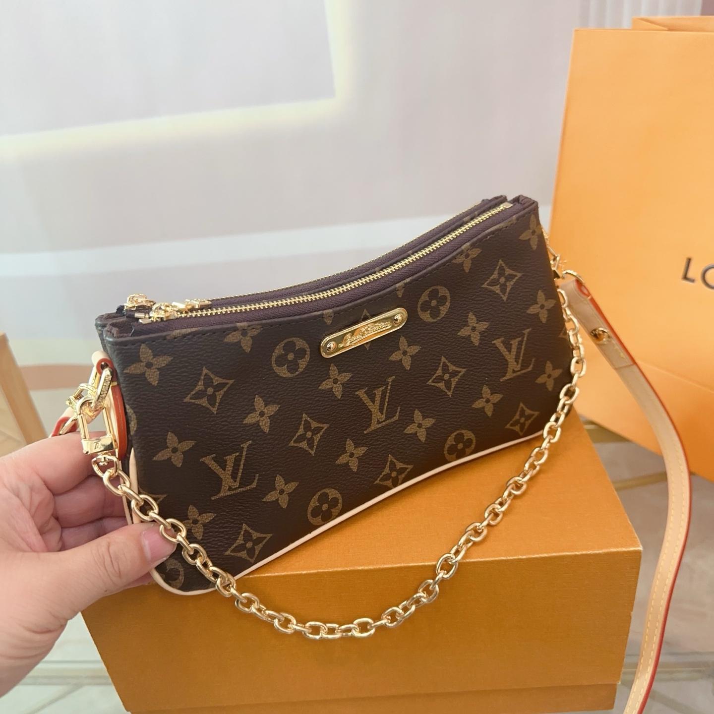               N00228 NEW Liv Pochette Damier Azur canvas gold-tone chain strap  10