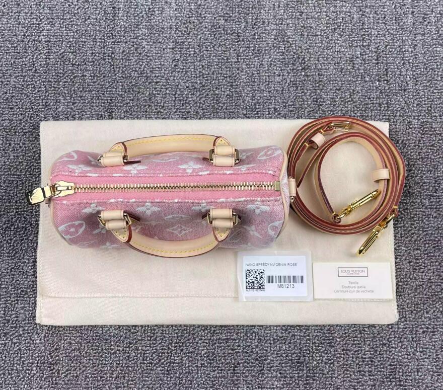 Louis Vuitton M81213 LV Nano Speedy In Pink Monogram Jacquard Denim LV handbag