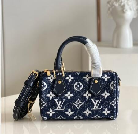 Louis Vuitton M81213 LV Nano Speedy In Pink Monogram Jacquard Denim LV handbag