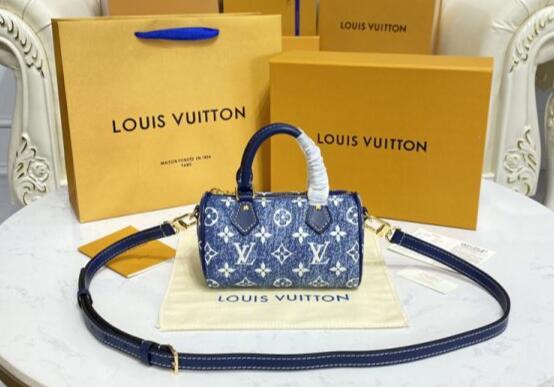 Louis Vuitton M81213 LV Nano Speedy In Pink Monogram Jacquard Denim LV handbag